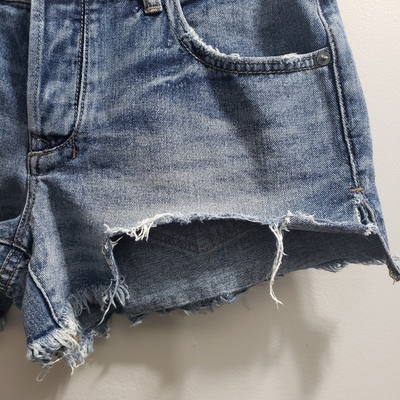 Free People Hand Cut Raw Hem Distressed Light wash Jean Shorts - Picture 6 of 8